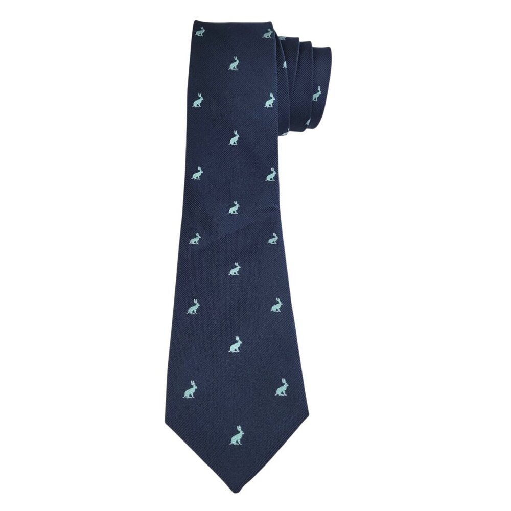 Nola Couture For Pinewood Social Men's Neck Tie Blue Rabbit Design Silk Classic